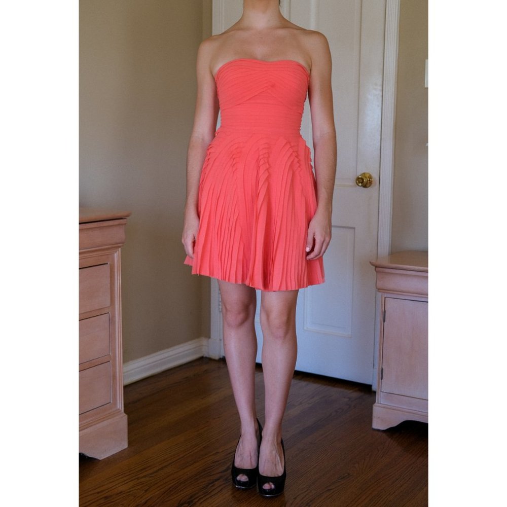 Bebe Salmon Strapless Ruffle Dress